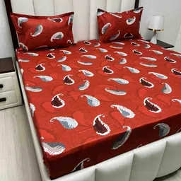 Pure Decor Red & White Ethnic Motifs 350 TC Queen Bedsheet with 2 Pillow Covers-image-73