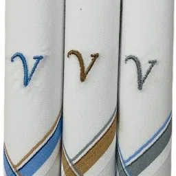 PASSION FROM OMTEX Men's Initial V Alphabet Monogram ["White With Embroidary & Colored Border"] Handkerchief-10