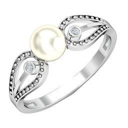 KUBERBOX Sanaz 18KT White Gold Pearl Diamond-Studded Ring -2.13gm-image-57