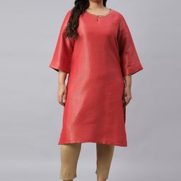 W Women Red & Gold-Toned Ethnic Motifs Embroidered Keyhole Neck Kurta-image-68
