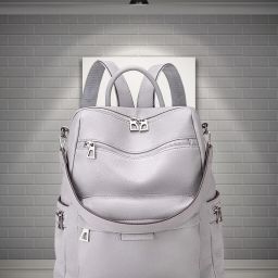 Medium 28 L Backpack Women Convertible Travel Vintage PU Leather Shoulder (Black)-image-12