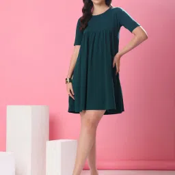 Women Fit and Flare Green Mini/Short Dress-image-0