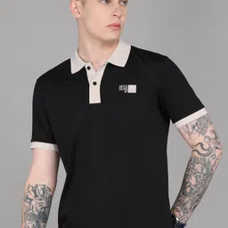 united colors of benetton Men Solid Polo Neck Cotton Blend Black T-Shirt-picture-20