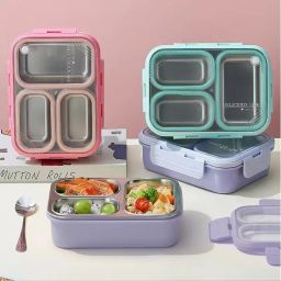 Stainless Steel Lunchbox,Insulated,Spill-Proof for Convenient On-The-Go Dining 3 Containers Lunch Box-image-48