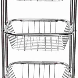 Fruits/Vegetables Kitchen Rack Stainless Steel 3 Layer Fruit Vegetable Trolley , Kitchen Trolley Steel-25