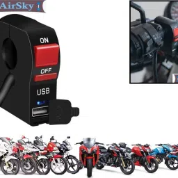 airsky Motorcycle Headlight ON/OFF Button Start Handlebar Switch with 2.1A USB Charge 2 A Bike Mobile Charger image 2