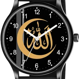 Analog Watch- For Men Black Slim Case Islamic1 Dial Black Silicone Strap Watch-image-1