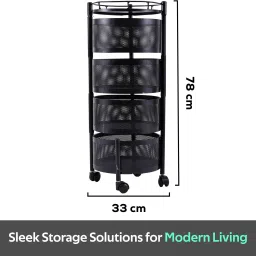 kuber industries 4-Layer Rotating Multipurpose Storage Rack Trolley with Wheels | Black Iron Fruit & Vegetable Basket image 3