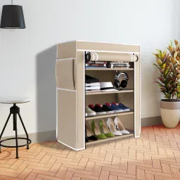 4 Shelf Plastic Pipes & Cover PP Collapsible Wardrobe-image-12