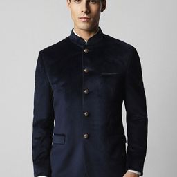 V Dot Notched Lapel Bandhgala Slim Fit Blazers-image-49