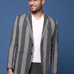 SHOWOFF Striped Notched Lapel Slim Fit Single Breasted Cotton Blazer-picture-41