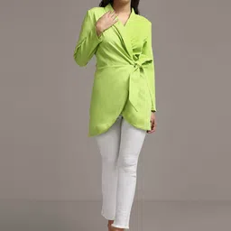 iki chic Green Shawl Collar Front-Open Comfort-Fit Blazers-21