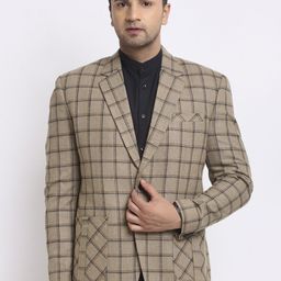 KLOTTHE Men Brown & Black Checked Single-Breasted Formal Blazer-image-16