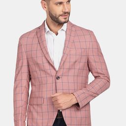 Blackberrys Men Pink Checked Single-Breasted Blazer-image-0