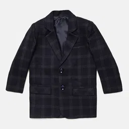 Blue Giraffe Boys Navy Blue & Grey Checked Single-Breasted Blazer-picture-18