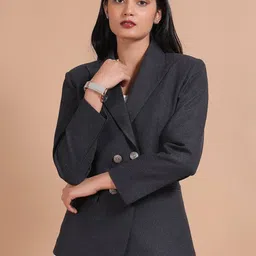 Talethread Notched Lapel Double Breasted Blazer-25