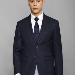 Louis Philippe Men Navy Blue Checked Single-Breasted Slim-Fit Formal Blazers-image-74