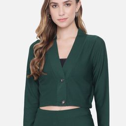 Orchid Blues Women Green Solid Single Breasted Crop Blazer-image-36
