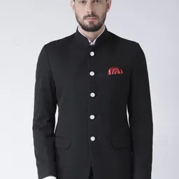 Hangup Men Black Solid Bandhgala Blazer-image-87