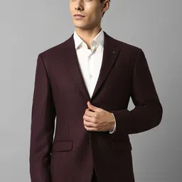 Louis Philippe Textured Self Design Notched Lapel Collar Woolen Single-Breasted Blazer-image-37
