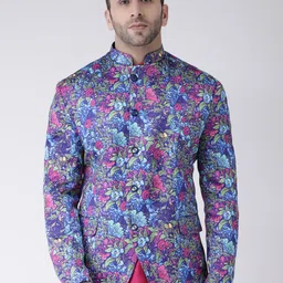 Hangup Men Purple Printed Single Breasted Ethnic Blazer-picture-56