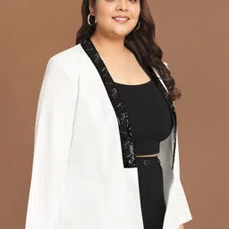 wild U Plus Size Tailored Fit Notched Lapel Long Sleeves Front Open Sequinned Blazers image 3