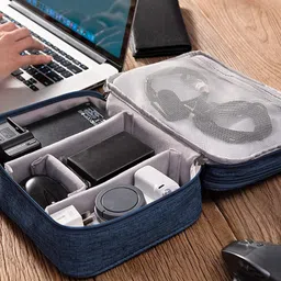 HOUSE OF QUIRK Navy-Blue & Grey Electronics Accessories Organizer Bag-53