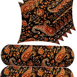 Combo Set of 5 Cushion And 2 Microfibre Floral Bolster Pack of 7-image-84
