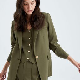 DeFacto Women Khaki Solid Regular Fit Formal Blazer-picture-35