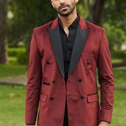 MR BUTTON Double-Breasted Slim-fit Velvet Blazer-picture-22