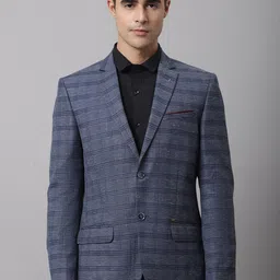 Cantabil Men Navy Blue Checked Single Breasted Formal Blazer-picture-35