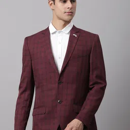 Cantabil Men Maroon Checked Single-Breasted Formal Blazer-picture-11