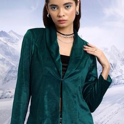 CHIC BY TOKYO TALKIES Teal Velvet Single Breasted Blazers-image-62