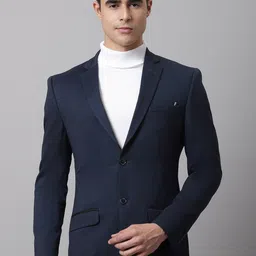 Cantabil Men Navy Blue Solid Single-Breasted Regular Fit Suede Formal Blazer-image-74