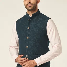 MR BUTTON Woven Design Nehru Jacket-image-1