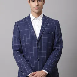 Cantabil Men Navy Blue Checked Single-Breasted Formal Blazer-picture-20