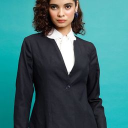 CHIC BY TOKYO TALKIES Navy Blue Collarless Single-Breasted Blazer-picture-51