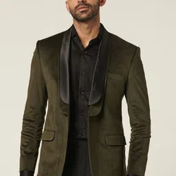 MR BUTTON Slim-Fit Single-Breasted Velvet Casual Blazer-image-16