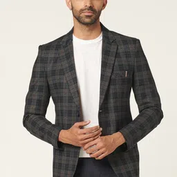 MR BUTTON Checked Single-breasted Slim-fit Blazer-image-29