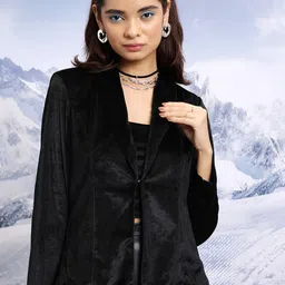 CHIC BY TOKYO TALKIES Black Velvet Single Breasted Blazers-picture-25