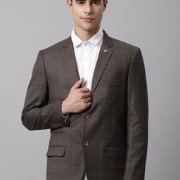 Cantabil Men Olive-Green Checked Single-Breasted Formal Blazer-picture-16