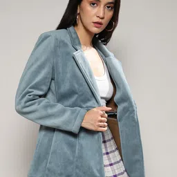 Campus Sutra Open-Front Suede Blazers-image-22