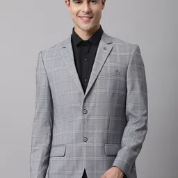 Cantabil Men Grey Checked Single Breasted Formal Blazer-picture-16