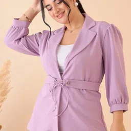 CURVE BY KASSUALLY Lavender-Coloured Plus Size Notched Lapel Collar Belted Casual Blazer-image-50
