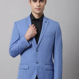 Cantabil Men Blue Checked Single-Breasted Formal Blazer-40