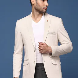SHOWOFF Self Design Notched Lapel Slim Fit Single Breasted Cotton Blazer-image-99