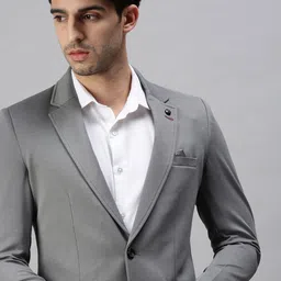 SHOWOFF Men Grey Solid Slim-Fit Single-Breasted Blazers-picture-17