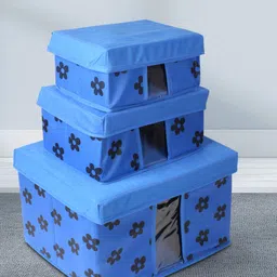 prettykrafts Set Of 6 Blue Printed Foldable Wardrobe Organizers-29