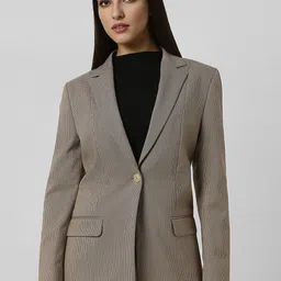 Van Heusen Checked Printed Notched Lapel Collar Single Breasted Formal Blazer-image-30