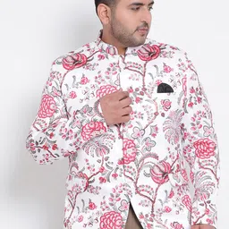 Hangup Men White & Pink Printed Bandhgala Blazers-picture-33